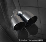 Black Powder Coated Muffler Tip Dual Double Round Forward Slash Cut 2.5" Inlet / ID, 7"X3.5" Outer Dimension / OD #RTP-034DL