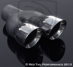 Exhaust Muffler Tip Dual Round Double Wall And Staggered 2.25" Inlet / ID, 6.25"X3" Outer Dimension/ OD #RTP-035LR