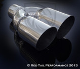 Exhaust Muffler Tip Dual Double Round Forward Slash Cut 2.5" Inlet / ID, 7"X3.5" Outer Dimension / OD #RTP-034DL
