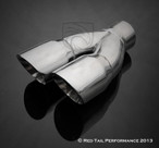 Exhaust Muffler Tip Dual Round Staggered Forward Slash Cut Rolled Edge 2.5" Inlet / ID, 3" Outlet / OD, 9.5" Length. 6.25" Outer Width #RTP-037R