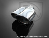Exhaust Muffler Tip Dual Fused Oval Rolled Edge Porsche Turbo Style Left Side 2.25" Inlet / ID, 5.5"x3.5" Outer Dimension/ OD, 8.5" Length #RTP-062L