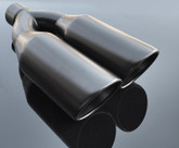 Black Exhaust Muffler Tip Dual Round Double Walled Inner Beveled 3" Inlet / ID, 10.25" X 5" Outer Dimension / OD #RTP-073B