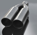 Black Exhaust Muffler Tip Dual Round Double Walled Inner Bevel 3" Inlet / ID, 8.25"X4" Outer Dimension / OD #RTP-075