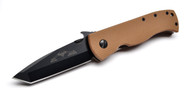 Emerson Knives CQC-7V BT Tanto Folding Knife, Black 3.3" Plain Edge "V" Ground 154CM Blade, Tan G-10 Handle, Emerson "Wave" Opener