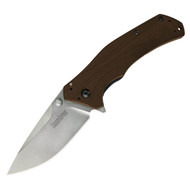 Kershaw Knockout 1870SWBRN Limited Edition Assisted Opening Knife, Stonewash 3.25" Plain Edge Elmax Blade, Brown Handle