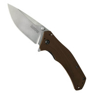 REFERENCE ONLY - Kershaw Knockout 1870SWBRN Limited Edition Assisted Opening Knife, Stonewash 3.25" Plain Edge Elmax Blade, Brown Handle