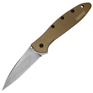REFERENCE ONLY - Kershaw Leek 1660BWBRN Limited Edition Assisted Opening Knife, Blackwash 3" Plain Edge Elmax Blade, Brown Handle