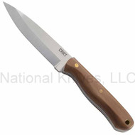 CRKT Saker 3760 Fixed Blade Knife, 4.75" Plain Edge Blade, Walnut Handle, Leather Sheath