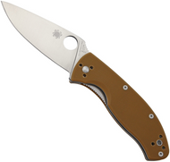 Spyderco Tenacious Folding Knife C122GPBN Satin 3.37" Plain Edge Blade Brown G10