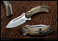 Todd Begg Knives Steelcraft Series Field Marshall FM243 Folding Knife, Hand Satin 4" CPM-S35VN Blade, Bronze, Gold, Silver Handle