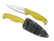 Spyderco Fish Hunter Fixed Blade Knife FB40SYL 4.39" Serrated H-1 Blade Yellow