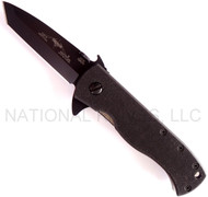 Emerson Knives CQC-7F BT Flipper Folding Knife, Black 3.3" Plain Edge 154CM Blade, Black G-10 Handle, Emerson "Wave" Opener