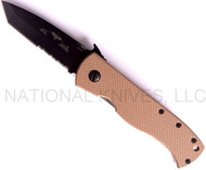 Emerson Knives CQC-7V BTS Tanto Folding Knife, Black 3.3" Partially Serrated "V" Ground 154CM Blade, Tan G-10 Handle, Emerson "Wave" Opener