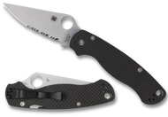 REFERENCE ONLY - Spyderco Paramilitary 2 C81CF52100PS2 Folding Knife, Satin 3.437" Partially Serrated 52100 Blade, Black Carbon Fiber Handle