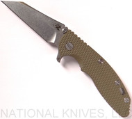 Rick Hinderer Knives XM-18 FATTY Wharncliffe Flipper Knife, Stonewashed 3.5" CPM-20CV  Plain Edge Blade, Stonewashed Titanium Lockside, Olive Drab G-10 Handle - Tri-Way Pivot