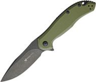 Steel Will Knives Lanner F35-33 Folding Knife, Black Stonewash D2 Plain Edge Blade, OD Green G-10 Handle