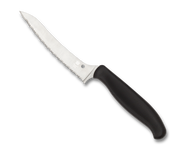 REFERENCE ONLY - Spyderco Culinary Z-Cut Kitchen Knife K14SBK, Pointed 4.38" Serrated Edge Stainless Steel Blade, Black Handle