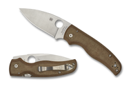 Spyderco Shaman Sprint Run Folding Knife C229MPCW, Satin 3.625" Plain Edge Cruwear Blade, Brown Cavas Micarta Handle