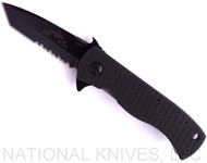 Emerson Knives Mini CQC-7BW BTS Flipper Folding Knife, Black 2.9" Partially Serrated 154CM Blade, Black G-10 Handle, Emerson "Wave" Opener