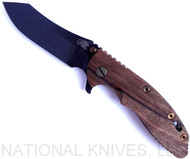 Rick Hinderer Knives XM-18 Vintage Series Skinner Folding Knife, 3.5" Black O-1 Plain Edge Blade, Battle Green Lock Side,  Smooth Walnut Handle