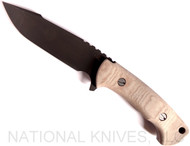 Rick Hinderer Knives The Ranch Harpoon Spanto Fixed Blade Knife, Battle Black Plain Edge Blade, Natural Micarta Handle, Leather Sheath