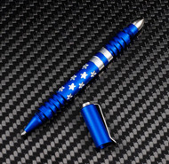 REFERENCE ONLY - Rick Hinderer Knives Aluminum Investigator Stars and Stripes Ink Pen, Matte Blue