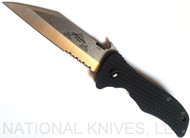 Emerson Knives Seax SFS Folding Knife, Satin 3.8" Combo Edge 154CM Blade, Black G-10 Handle, Emerson "Wave" Opener