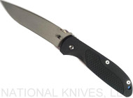 Rick Hinderer Knives Firetac Recurve Folding Knife, Working Finish 3.5625" Plain Edge 20CV Blade, Battle Blue Lockside, Black G-10 Handle - Tri-Way Pivot