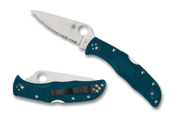 Spyderco Endela C243FSK390 Folding Knife, K390 Serrated Edge Blade, Blue FRN Han