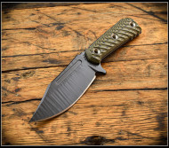RMJ Tactical UCAP Fixed Blade Knife, Black Textured Plain Edge Nitro-V Blade, Dirty Olive G-10, Kydex Sheath