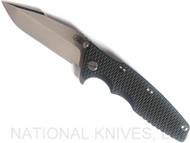 Rick Hinderer Knives Eklipse Harpoon Spanto Folding Knife, Stonewash 3.625" Plain Edge CPM-20CV Blade, Stonewash Lock Side, Black G-10 Handle - Tri-Way Pivot
