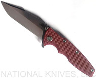 Rick Hinderer Knives Eklipse Harpoon Spanto Folding Knife, Stonewash 3.625" Plain Edge CPM-20CV Blade, Stonewash Lock Side, Red G-10 Handle - Tri-Way Pivot