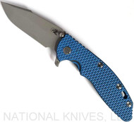 Rick Hinderer Knives XM-18 SKINNY Harpoon Spanto Folding Knife, Working Finish 3.5" Plain Edge 20CV Blade, Battle Blue Lock Side, Blue - Black G-10 Handle - Tri-Way Pivot