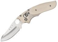Spyderco Phoenix C114WMP Folding Knife, 3" Plain Edge Blade, White Micarta and Titanium Handle