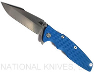 Rick Hinderer Knives Eklipse Harpoon Spanto Folding Knife, Stonewash 3.625" Plain Edge CPM-20CV Blade, Stonewash Blue Lock Side, Blue G-10 Handle - Tri-Way Pivot