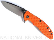 Rick Hinderer Knives XM-18 Spanto Stonewash 3.5" S45VN Stonewash L/S Orange G-10