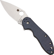 Spyderco Domino C172CFBLTIP Flipper Folding Knife, 3.125" Plain Edge Blade, Blue Weave Carbon Fiber - G-10 Laminate and Gray Titanium Handle
