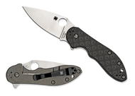 Spyderco Domino C172CFTIP Flipper Folding Knife, 3.125" Plain Edge Blade, Black Carbon Fiber - G-10 Laminate and Gray Titanium Handle