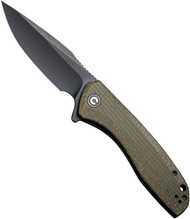 CIVIVI Baklash Flipper Knife C801K Black Stonewash 9Cr18MoV Blade Green Micarta