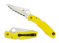 Spyderco Pacific Salt C91SYL Folding Knife, Satin 3.812" Serrated Edge H-1 Blade, Yellow FRN Handle