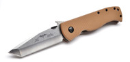 Emerson Knives CQC-7V SF Tanto Folding Knife, Satin 3.3" Plain Edge "V" Ground 154CM Blade, Tan G-10 Handle, Emerson "Wave" Opener