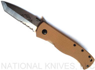 Emerson Knives CQC-7V SFS Tanto Folding Knife, Satin 3.3" Partially Serrated "V" Ground 154CM Blade, Tan G-10 Handle, Emerson "Wave" Opener