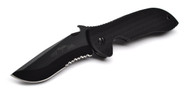 Emerson Knives Commander BTS Folding Knife, Black 3.8" Partially Serrated 154CM Blade, Black G-10 Handle, Emerson "Wave" Opener