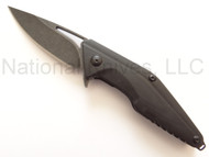 Brous Blades Mini Division MDF-ASW Folding Knife, Acid Stonewash 3.5" Plain Edge Blade, Black G-10 Handle