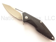 Brous Blades Mini Division MDF-SAT Folding Knife, Satin 3.5" Plain Edge Blade, Black G-10 Handle