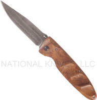 Mcusta MC-16D Folding Knife, 3.375" Plain Edge Damascus Blade, Quince Wood Handle