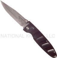 Mcusta MC-13D Folding Knife, 3.375" Plain Edge Damascus Blade, Ebony Wood Handle