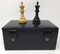 Monarch Chess Pieces in Black and Natural Boxwood with 3.75" King and Faux Leather Storage Box ( Kings