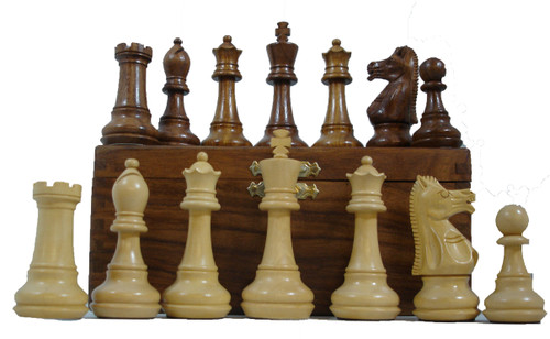 The Aquila Chess Pieces -Hand Carved Golden Rosewood and Boxwood Chess Pieces with Golden Rosewood Storage Box