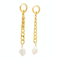 Yuri earrings. Rich 21kt gold filled chain and Keshi pearls, with QZ huggie hoops.